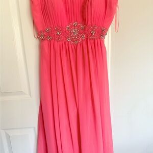 Fiesta Pink Embellished Pleated Midi Gown